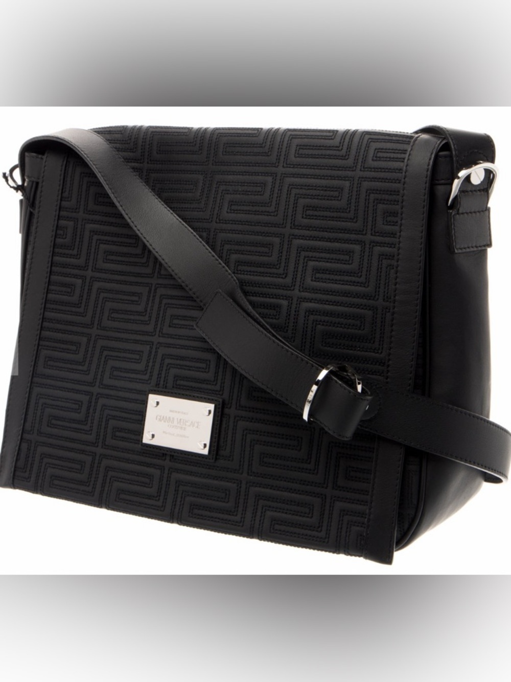 Vintage Gianni Versace Couture Black Leather Messenger Bag